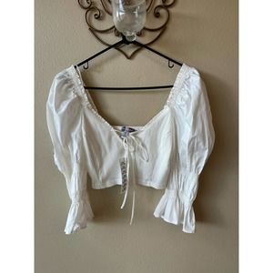 Urban Outfitters White Peasant Poof Blouse Top NWT SIZE L